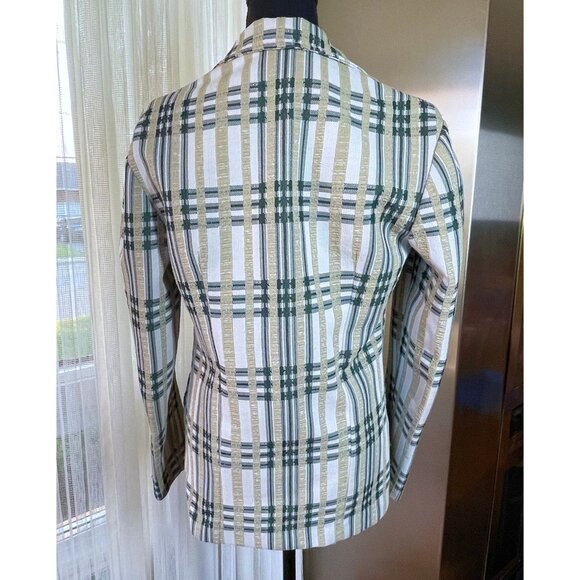Vintage 70s jacket, unisex green plaid blazer, gender neutral fashion, (S/M) - Picture 6 of 10